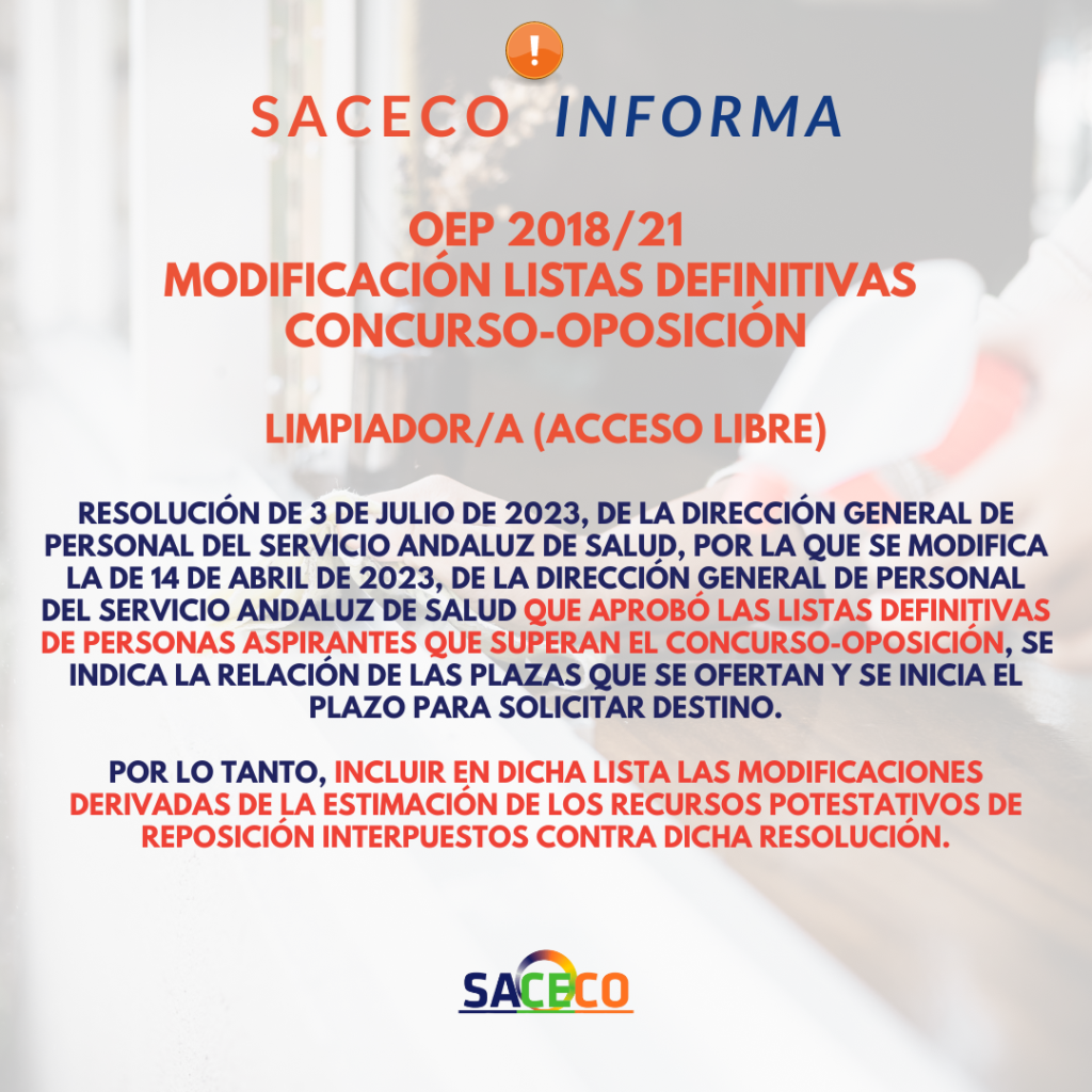 MODIFICACIÓN LISTAS DEFINITIVAS LIMPIADOR A OEP SACECO