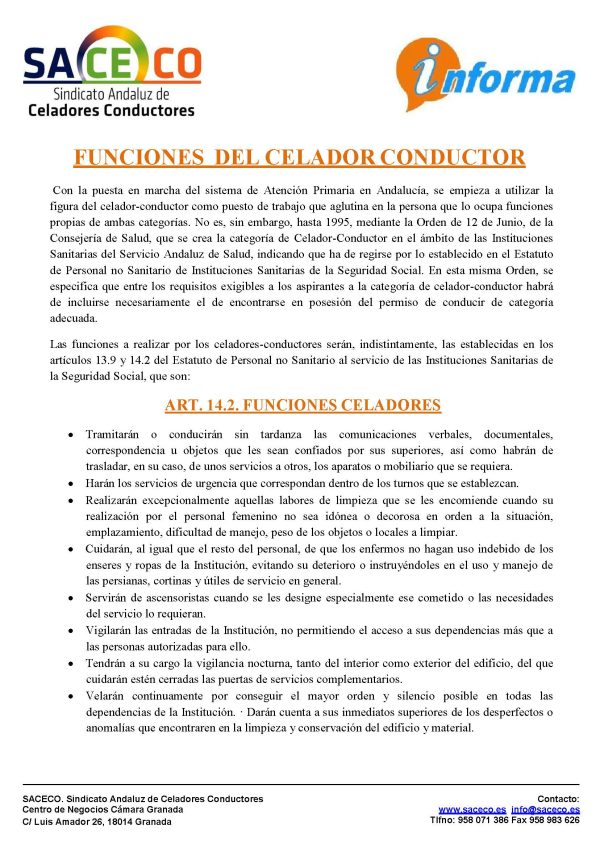 FUNCIONES DEL CELADOR CONDUCTOR | SACECO