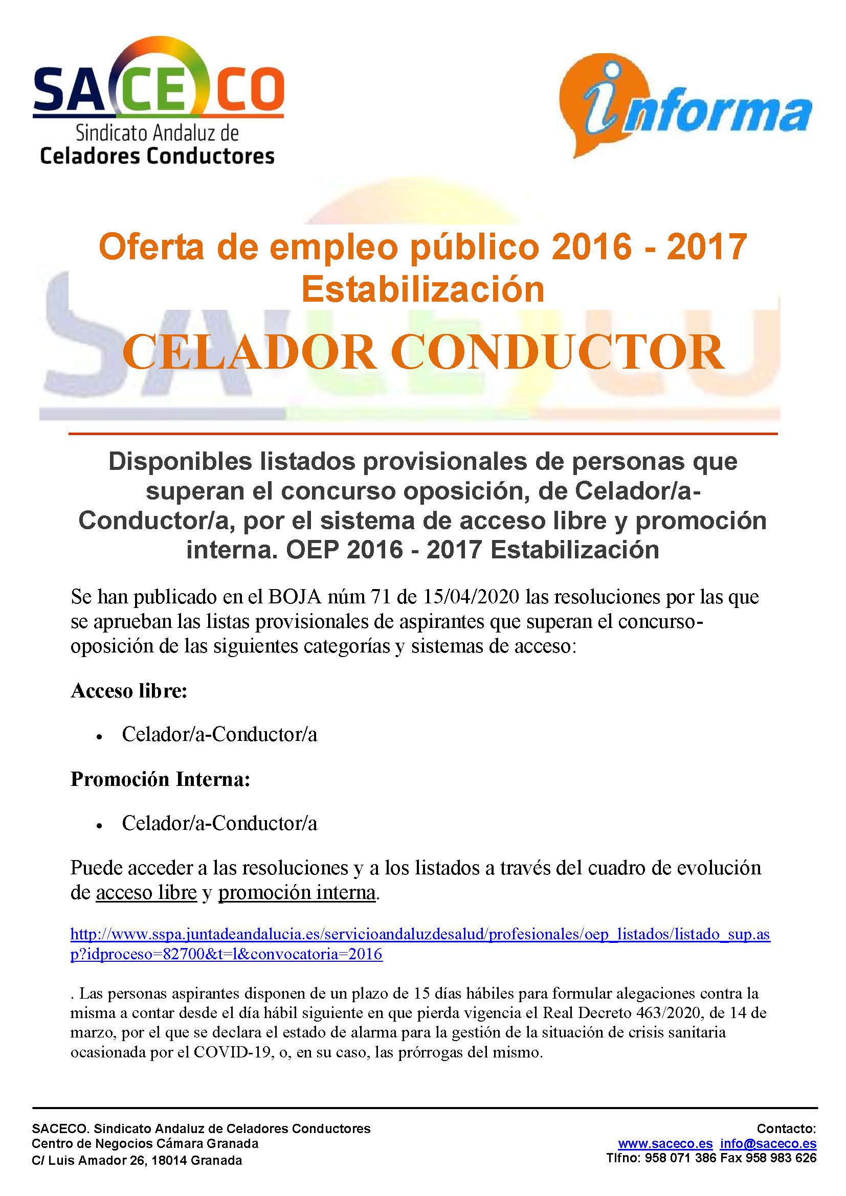 Celador/a-Conductor/a – Disponibles listados provisionales de personas que  superan el concurso oposición | SACECO